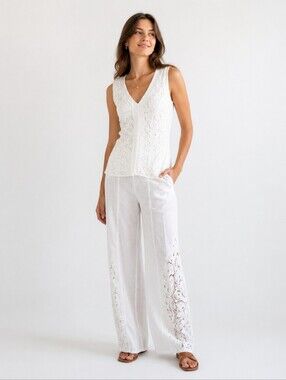 XCVI NWT Linen & Crochet Lace 2 Piece White Sleeveless Outfit, Small